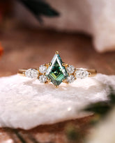 IMOGEN Kite Cut Teal Moissanite Engagement Ring Classic Side Stone Ring